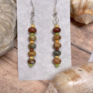 NEW Genuine Picasso jasper earrings earthy tones rust brown olive maize yellow